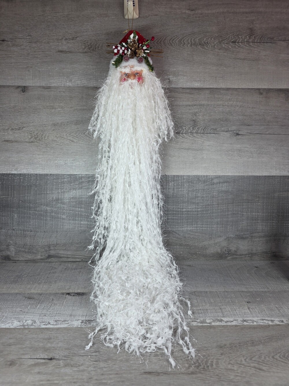 Santa Clause Wall Door Hanging Tree Topper Shiny Long Beard Approx 40” b50